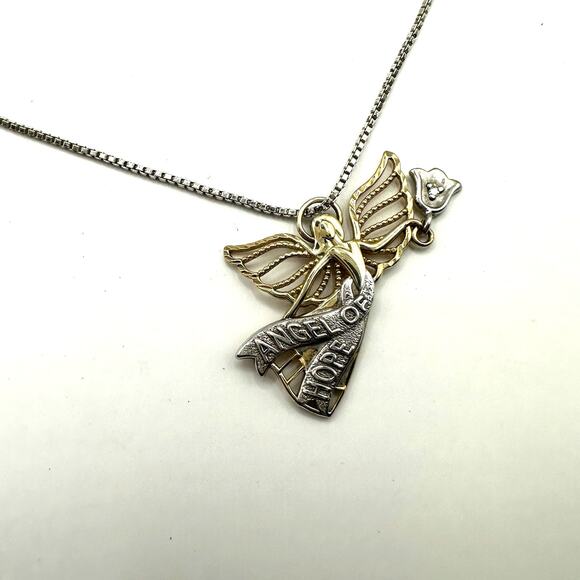 Michael Anthony Necklace 10k Gold Silver Angel Of Hope Pendant Vintage Box Chain - Picture 10 of 10